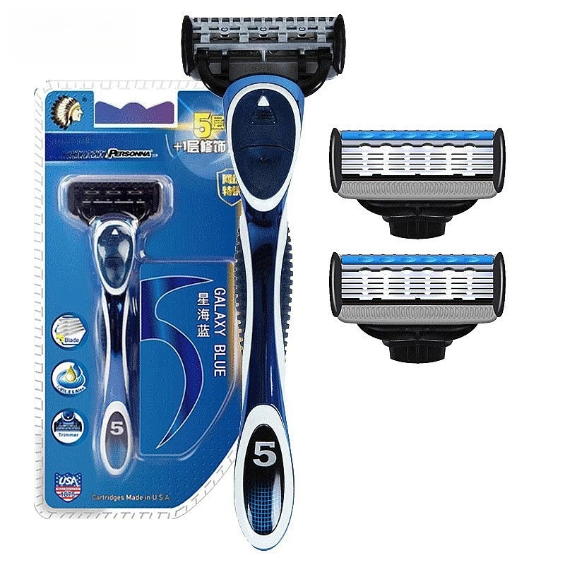 5 Layer Manual Shaving Razor For Men Vintage Style Razor Blade Refills Cartridge Holder Old Fashioned Face Shaver Grooming Tool