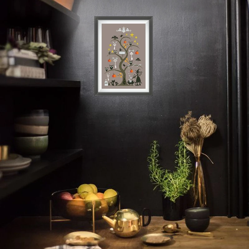 طقم تطريز متقاطع لشجرة الهالوين تصميم نمط الفاكهة 18 قيراط 14 قيراط 11 قيراط قماش القهوة عبر الغرز لتقوم بها بنفسك تطريز #3