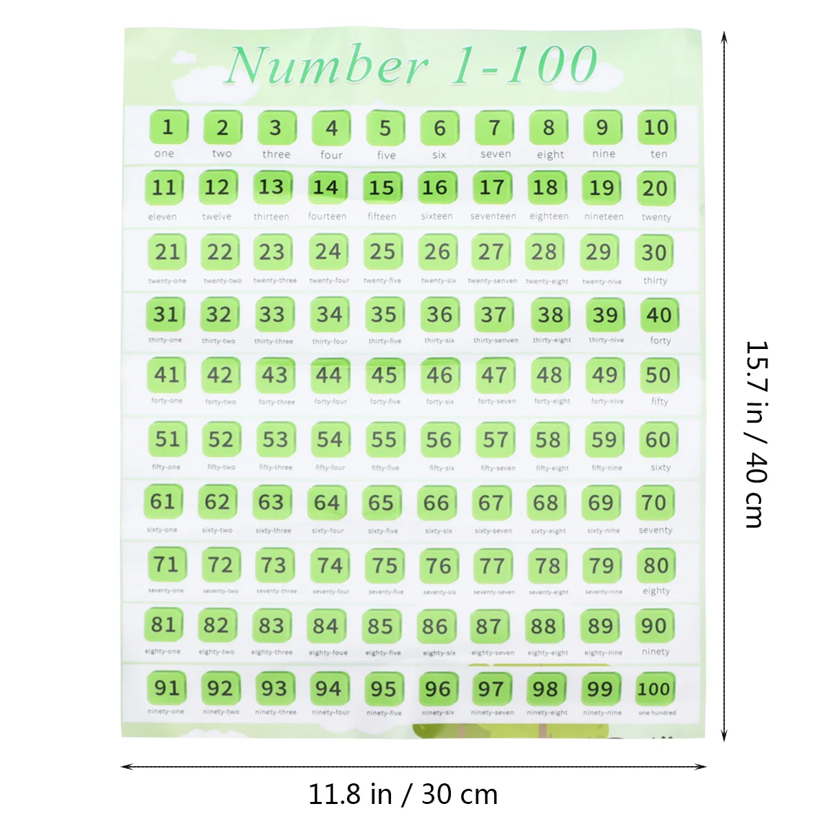 Crianças educação precoce número 1-100 gráfico inglês aprendizagem cartaz cor brilhante berçário mapa de parede 30x40cm