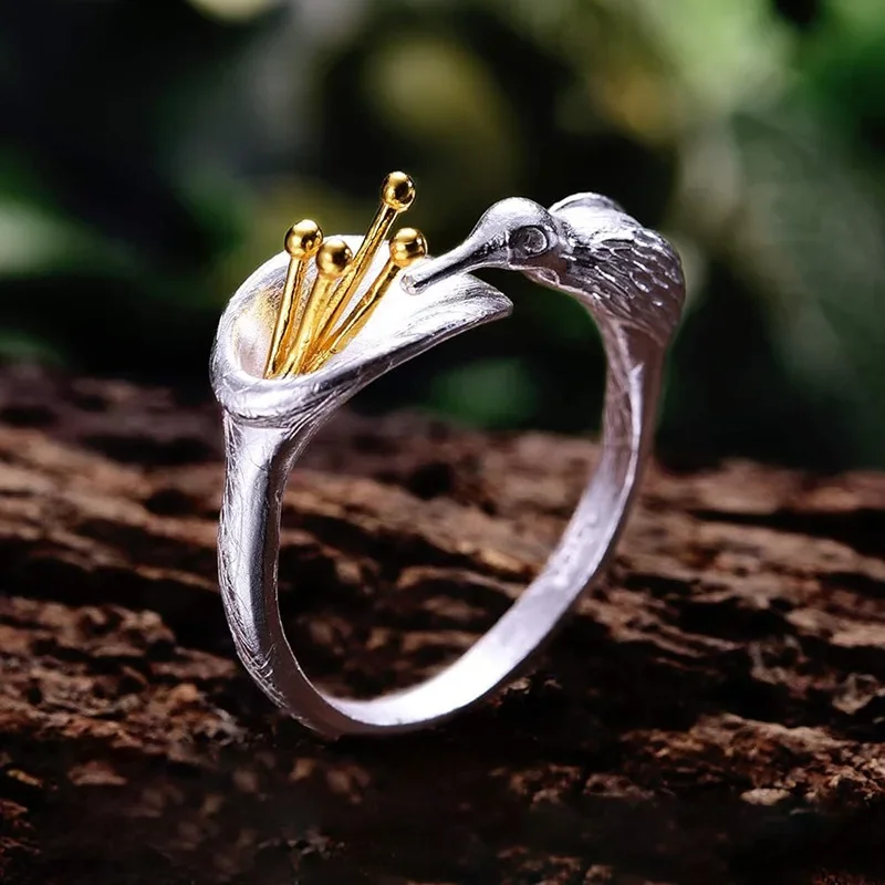 2026 New European and American Dynamic Hummingbird Open Ring Trendy Attending Banquet Elegant Fashion High End Accessories