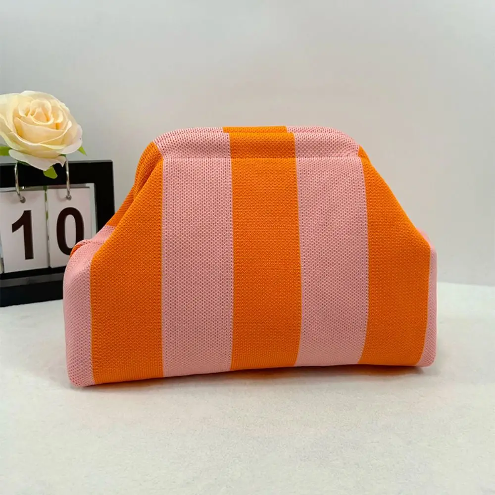 Portable Spring Closure Open Top Colorful Striped Cosmetic Bag Large Capacity Multi-purpose Makeup Pouch Storage Organizer Gifts