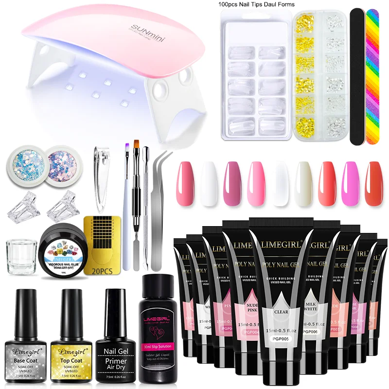 

Nail Extended Gel Set 15ML Fast Builder Gel with Mini UV Nail Lamp Top Coat/Base Coat for Manicure Salon 3D Art DIY Design Tools
