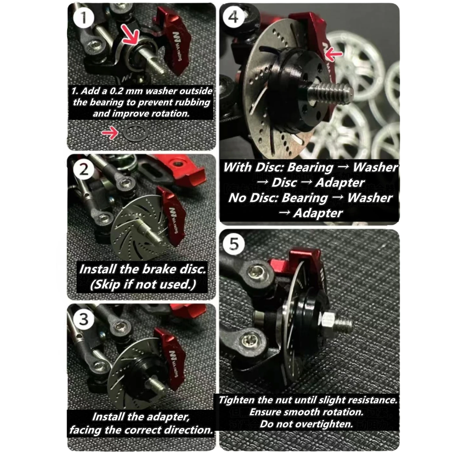 ล้อโลหะ MA RACING 1/24 ระบบขับเคลื่อนสี่ล้อ (เส้นผ่านศูนย์กลางภายนอก 22 มม. กว้าง 9.5 มม.) 4 ชิ้น สำหรับ D24 DLR8