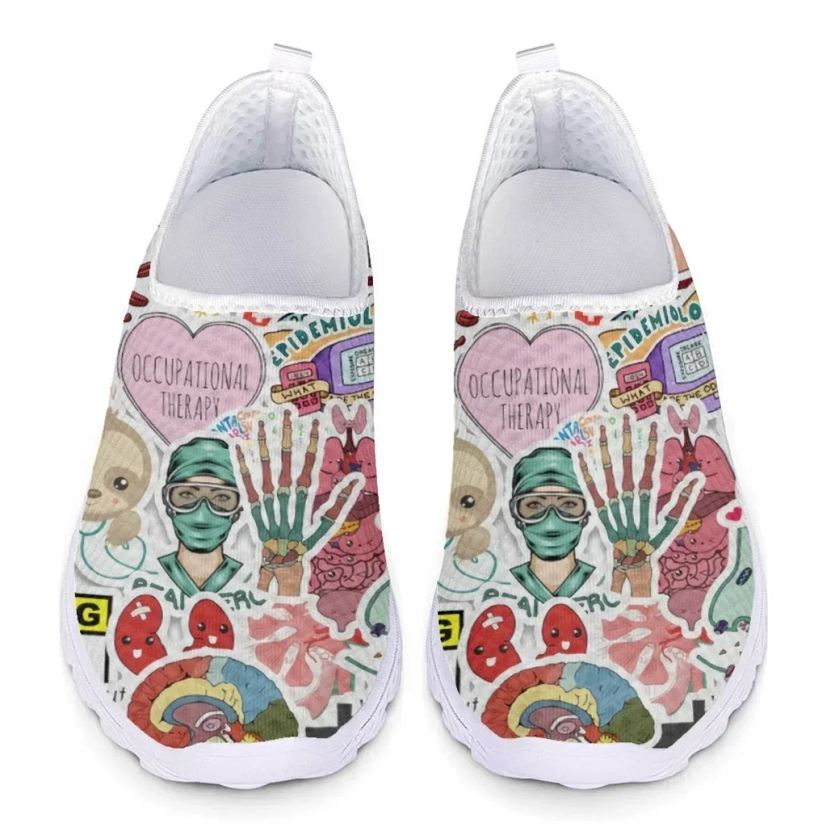 

Women Nurse Shoes Lightweight Slip-on Flat Shoes Medical Instruments Design Ladies Mesh Sneakers Nurse Loafers