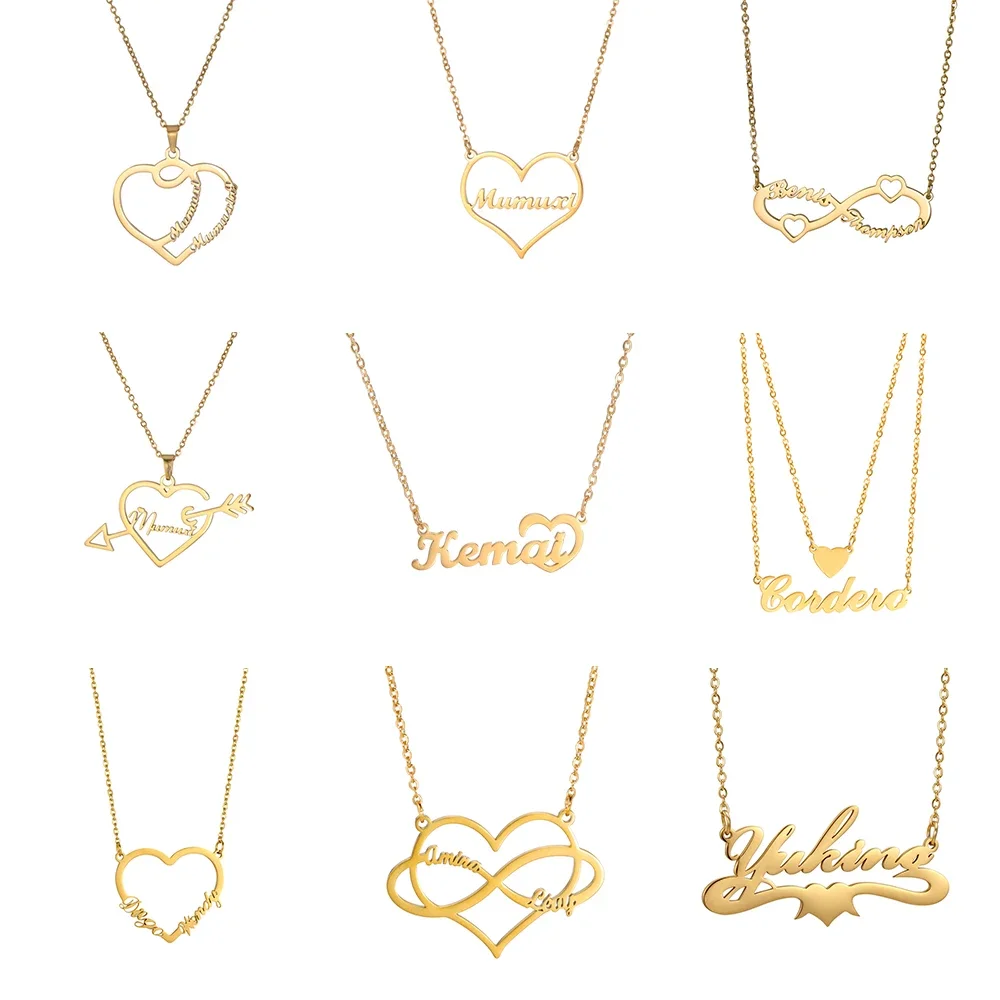 Custom Name Necklace Personalised Arabic Heart Butterfly Infinity Love Pendant Necklaces for Women Stainless Steel Jewelry Gift image 4