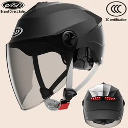 AD LED Motorcycle Helmet for Men Women Smart LED Tail Light Motorbike Half Helmet Reflective Panel Certified Safety Cap Unisex