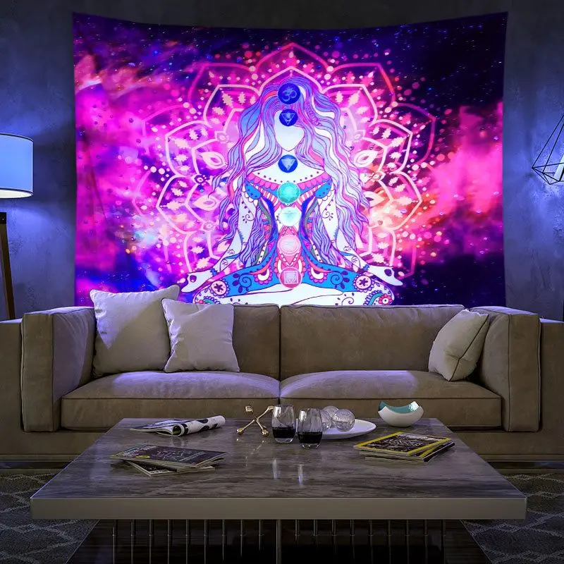VIKAMA Yoga Chakra Meditation Tapestry, Spiritual Wall Hanging Background Cloth for Peaceful Living Room Decor