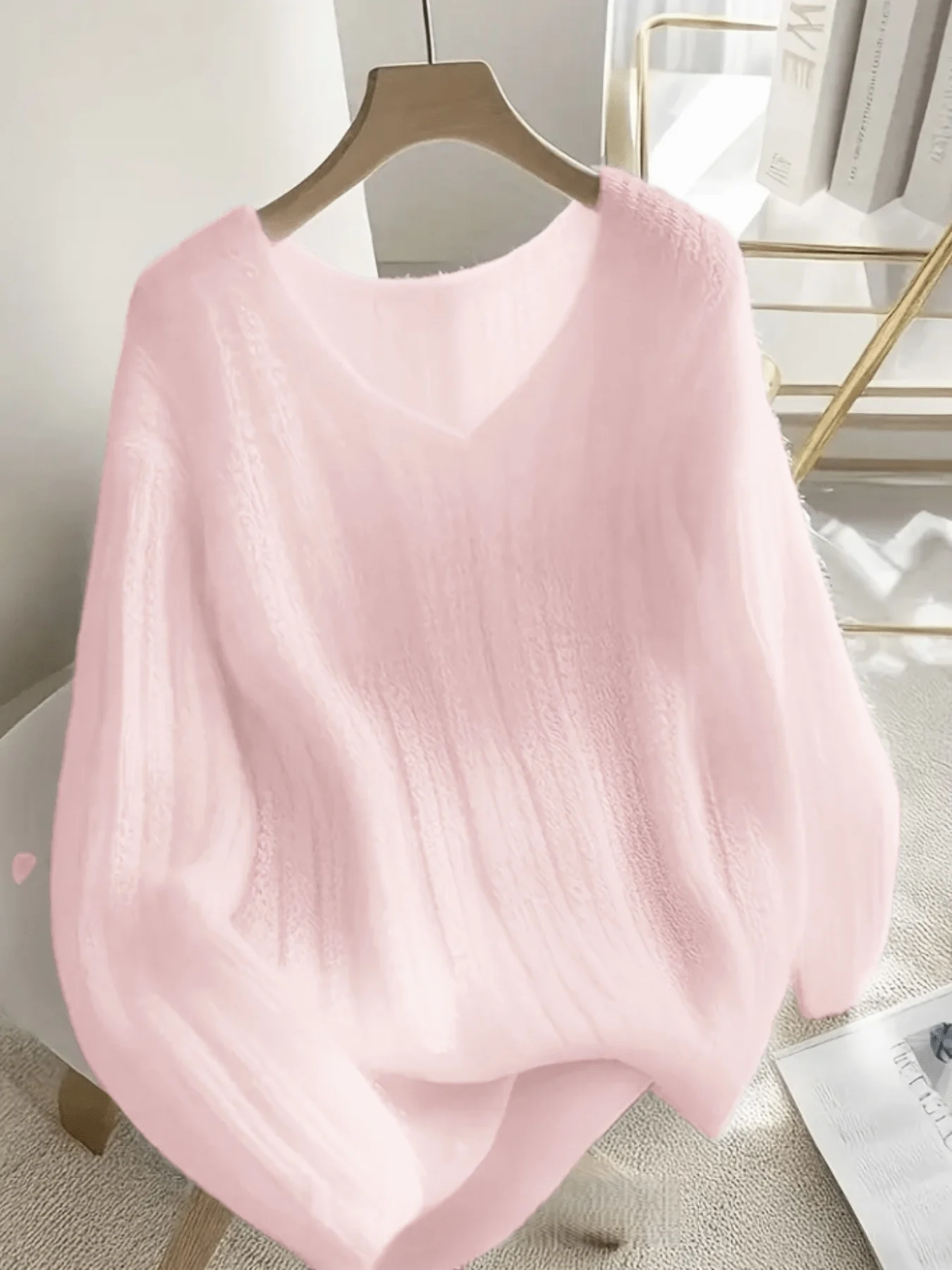 Klassischer Streifen-Pullover mit V-Ausschnitt und langen Ärmeln, modische Damenoberteile aus heißer Wolle, weicher Strick, langärmelig, schöner Damenpullover