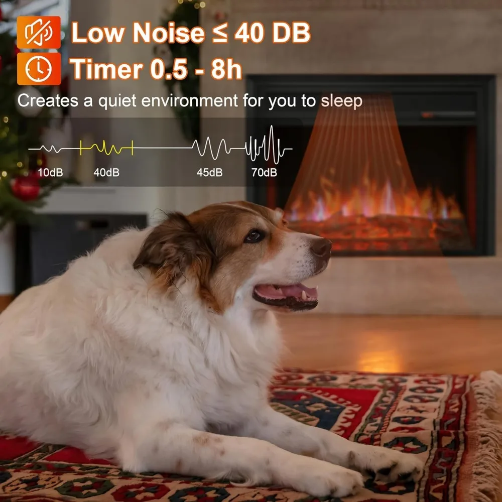 32 حشوة مدفأة كهربائية - سخان مدفأة كهربائية لغرفة المعيشة، جهاز تحكم عن بعد، 6 مجموعات سطوع