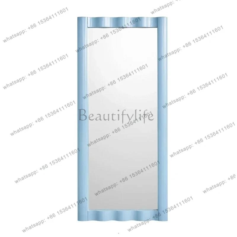 Sky blue designer waves, high-value floor-to-ceiling mirror in bedroom and living room