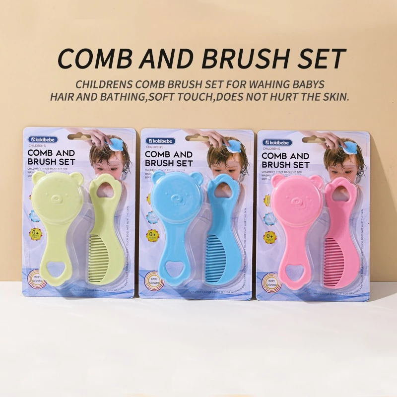 

Baby care set: Cute bear-themed newborn comb & cleaning brush—safe, gentle for baby’s scalp, adorable must-have for parents!