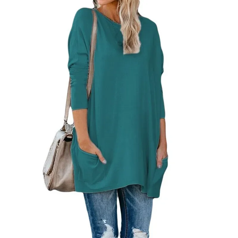 Long Sleeve O-Neck Oversized Women T Shirt 2022 Spring Autumn Femme Tops 5XL Plus Size Casual Loose Pockets Long T Shirts Female