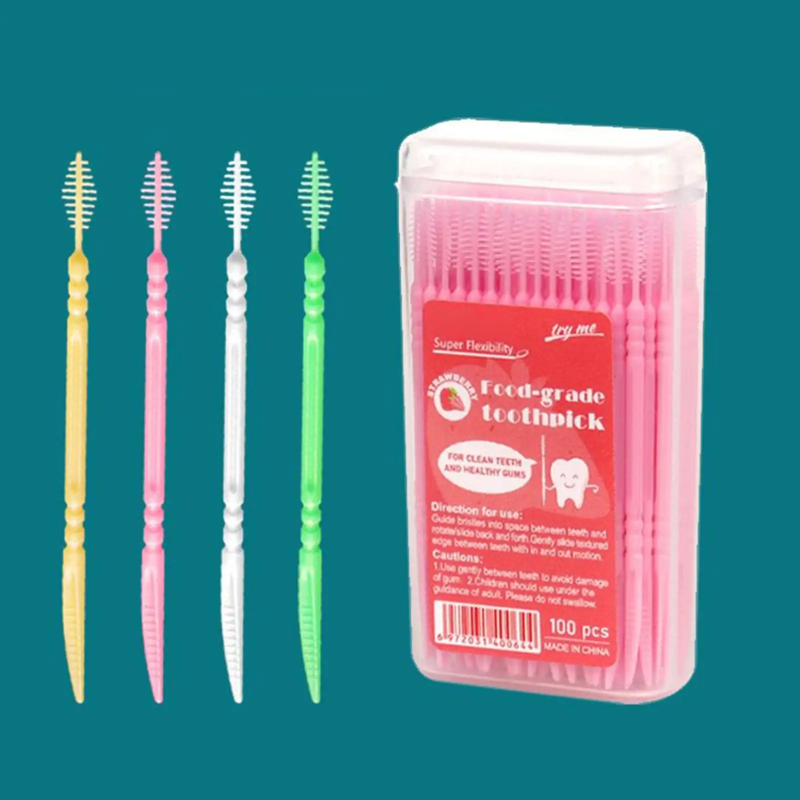 100pcs Flavored Toothpicks 2-Tip Teeth Cleaning with Soft Bristles for Stain Remover Mouth Care Hotel Restaurant Camping Supplie