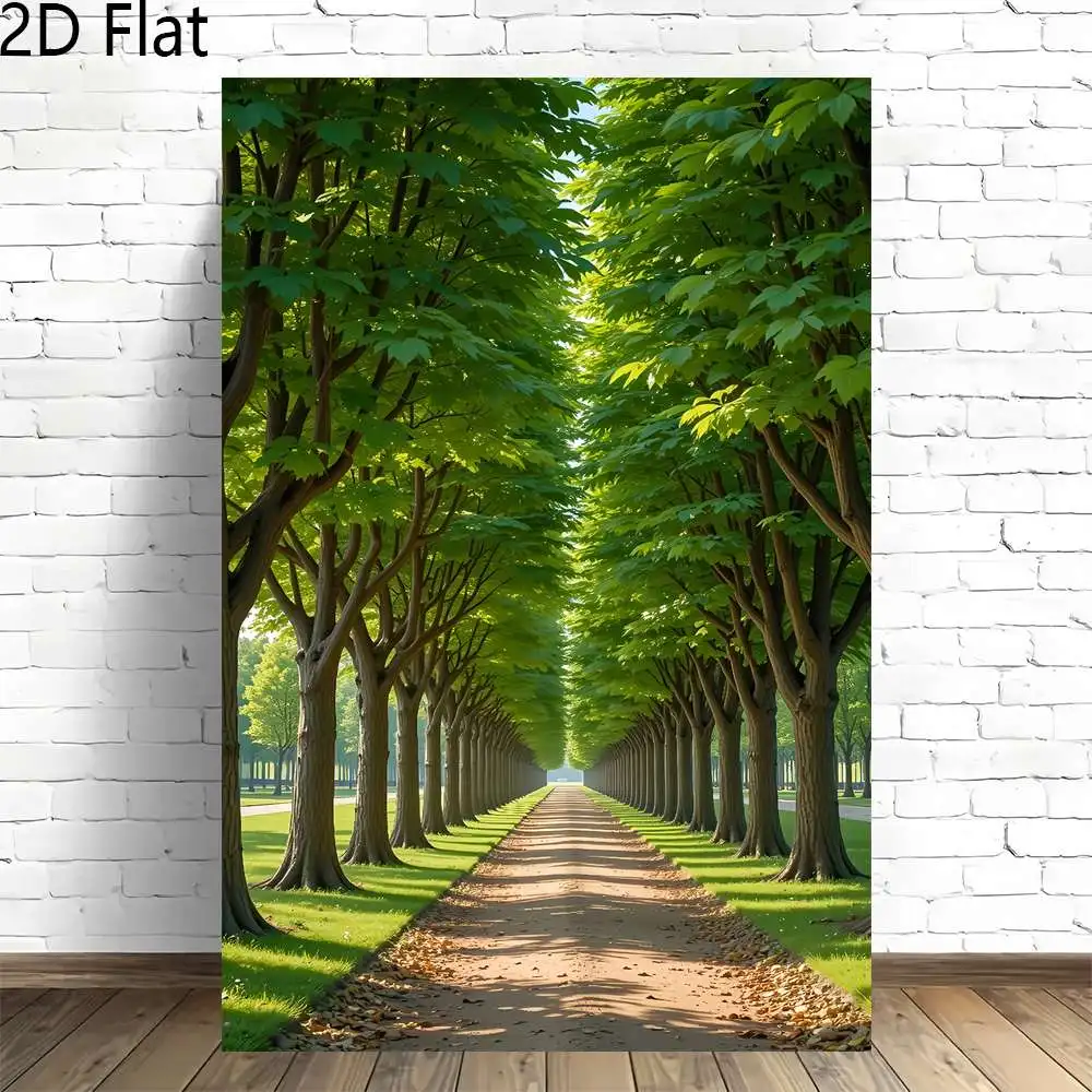 2D Flat, 1pc Vertical Tree-Lined Avenue Sunlight Filtering Through Canopy Frameless Wall Art - Vertical Canvas Suitable for H