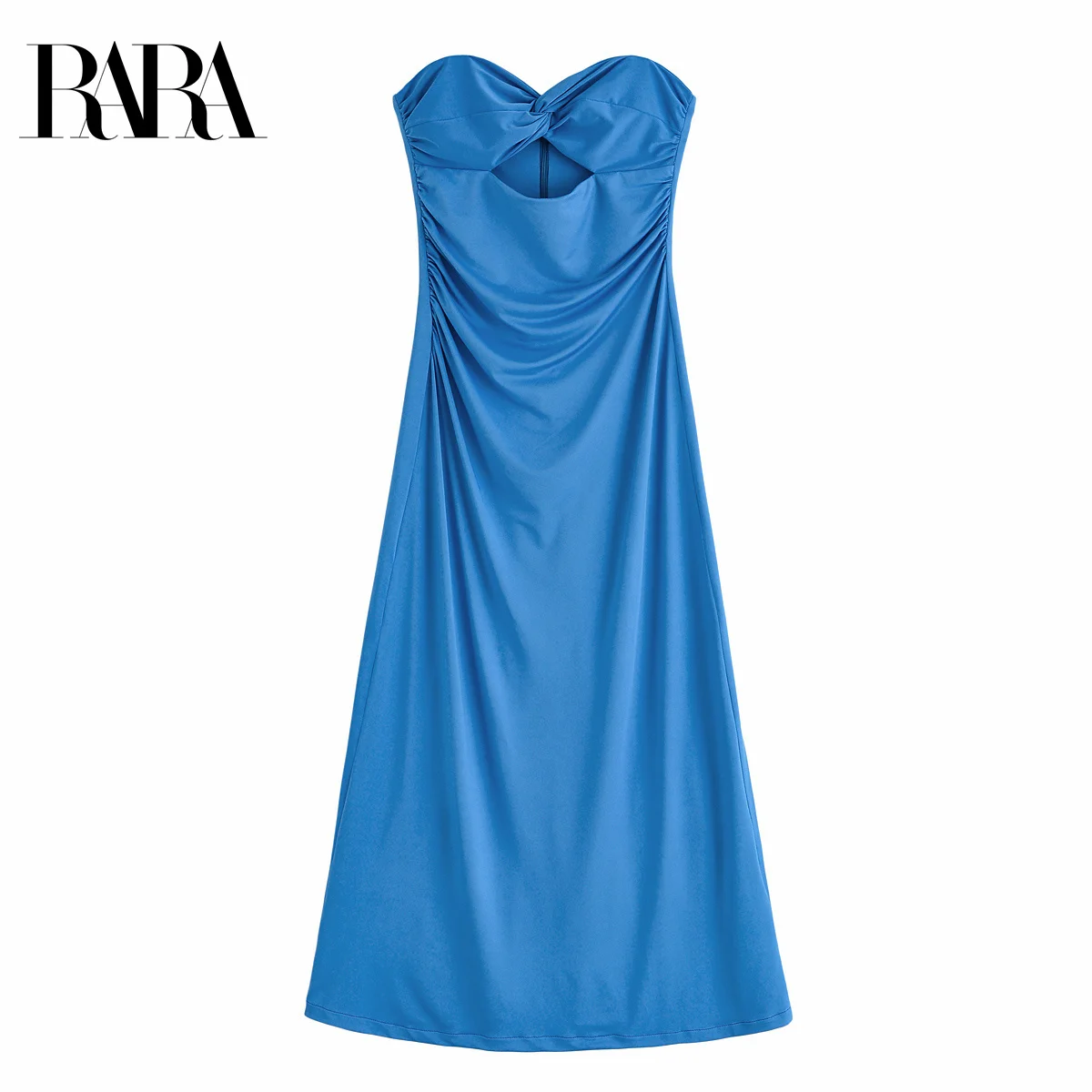 

RARA Women's Summer New Chest Cutout and Knot Decorated Elegant Sexy Sleeveless Strapless Midi Ruched Dress