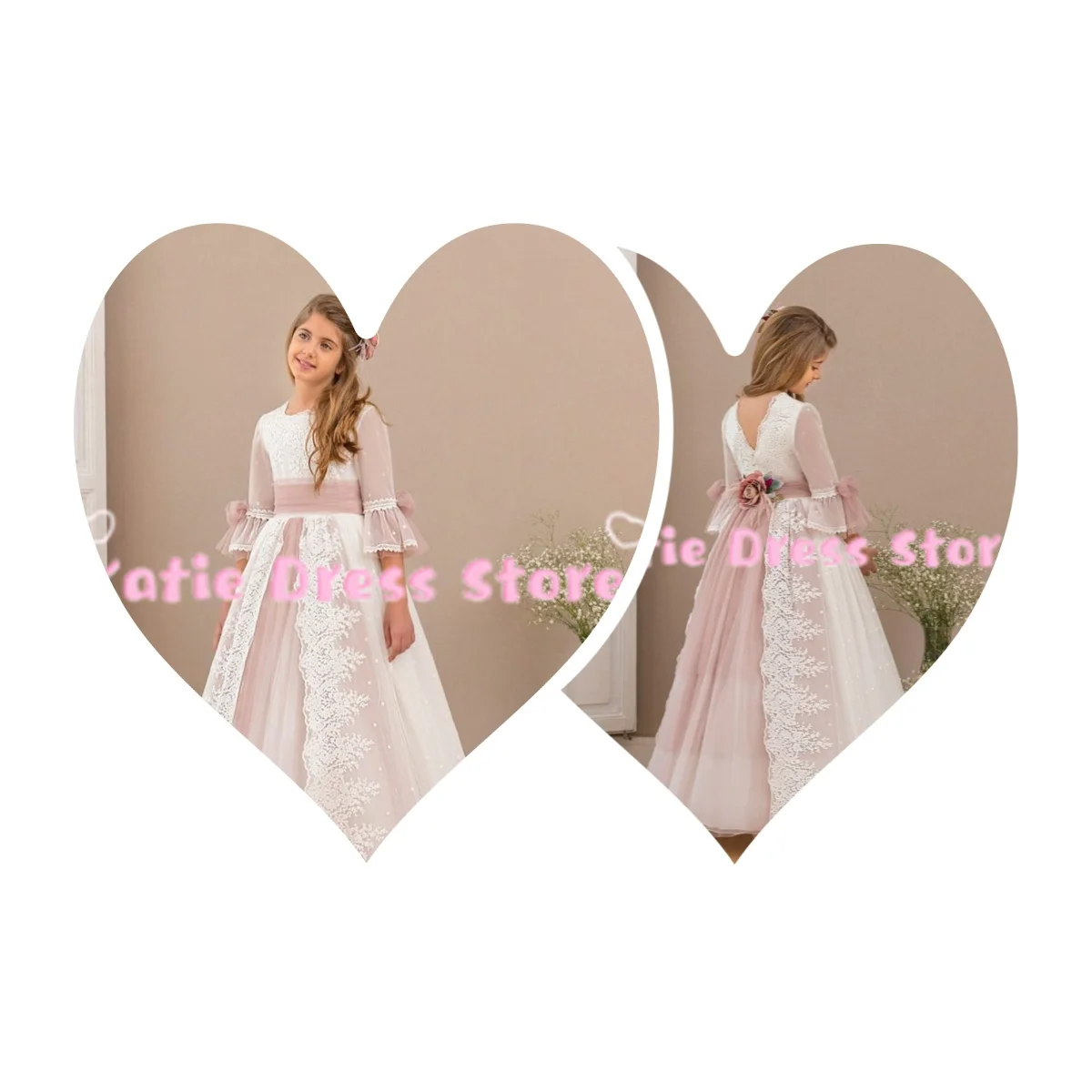 

White Applique Puffy Flower Girl Dress For Wedding Tulle Puffy Elegant Kids Birthday Party First Communion Ball Gowns Custom