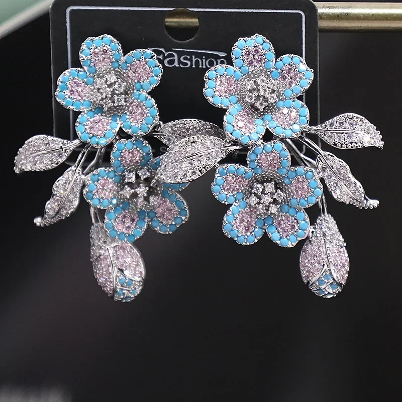 

Bilincolor Luxury Cute Small Blue Flower Earring for Women