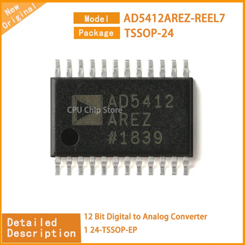 5Pcs/Lot  New Original  AD5412AREZ-REEL7  AD5412  12 Bit Digital to Analog Converter 1 24-TSSOP-EP