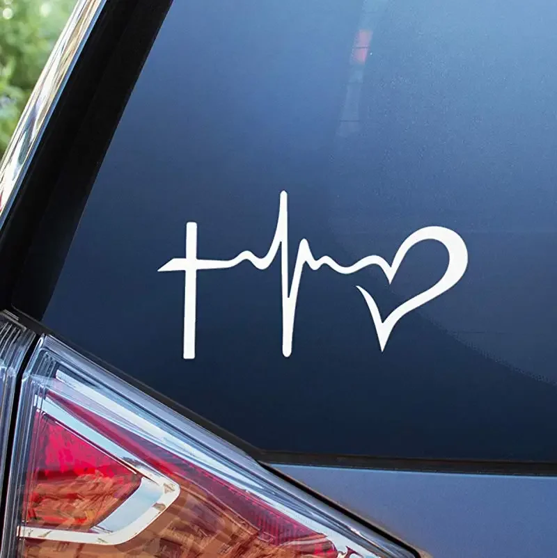 Christian Life Line Cross & Heart Vinyl Decal Bumper Sticker for Your Car 6 x 3.2CM