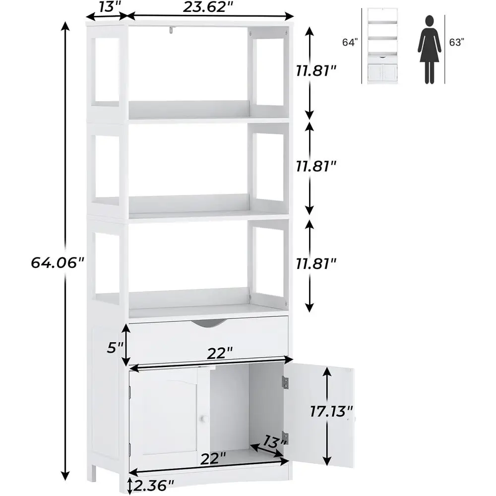Mueble de despensa de cocina alto independiente con estantes, cajones y espacio para microondas, blanco, 23,62x13x64.06 pulgadas