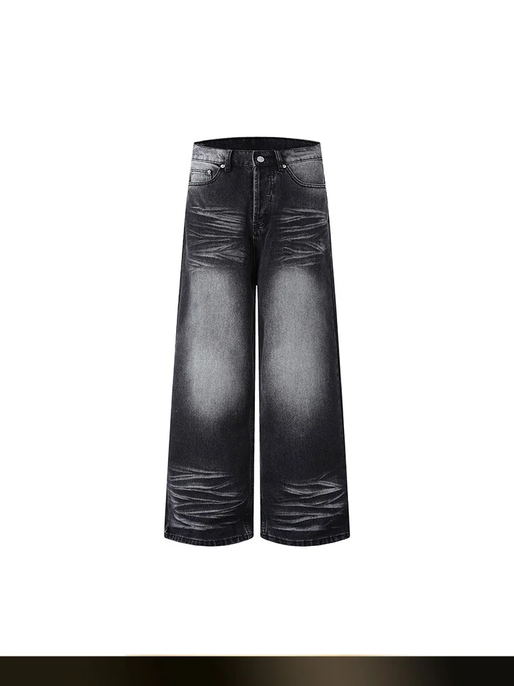 

American Retro Washed Straight Leg Men's Jeans Loose Wide Leg Floor-Length Casual Long Trousers for Autumn Season