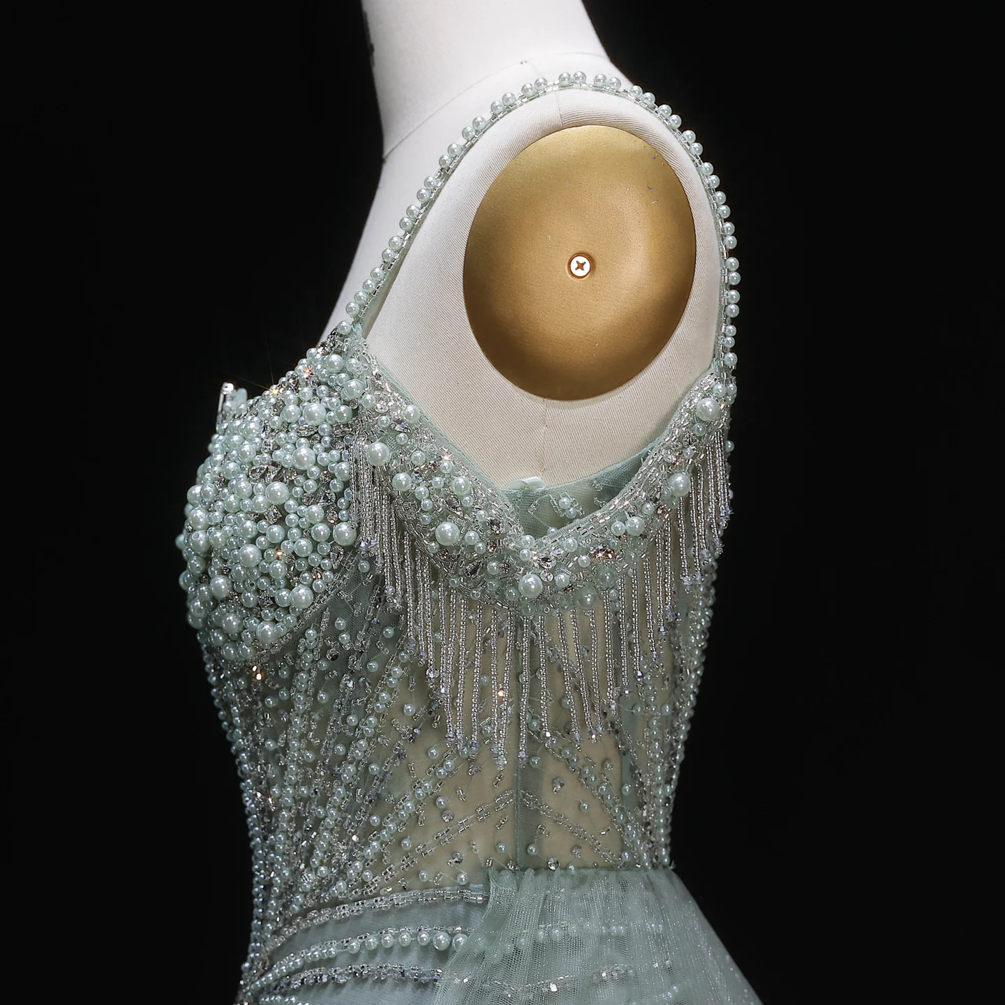Sharon Said Luxuriöses Perlenbesetztes Meerjungfrauen-Abendkleid mit Off-Shoulder-Design, Quasten-Überrock, Arabisches Damen-Abendkleid SS121, Maßanfertigung – Detail 24