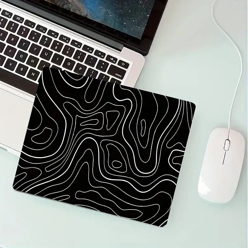 1 Piece of Small Mouse Pad with Abstract Geometric Pattern on Black Background, Electronic Rubber Base, Non-Slip