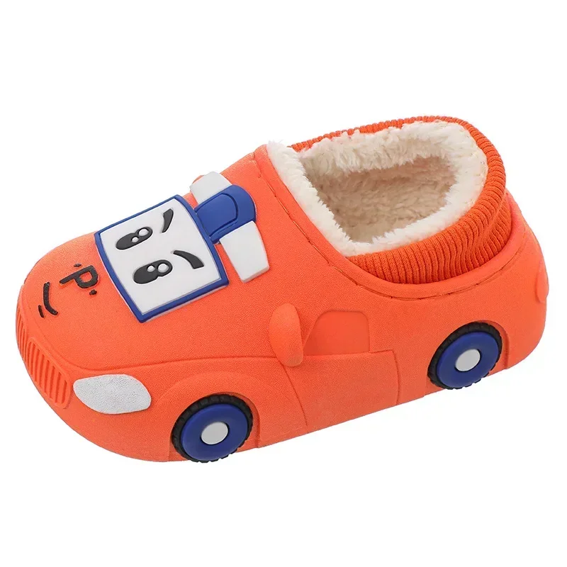 Cartoon Car Slippers Children Winter Warmer Plush Slides Babi Lovely Indoor Slippers Shoes Kids