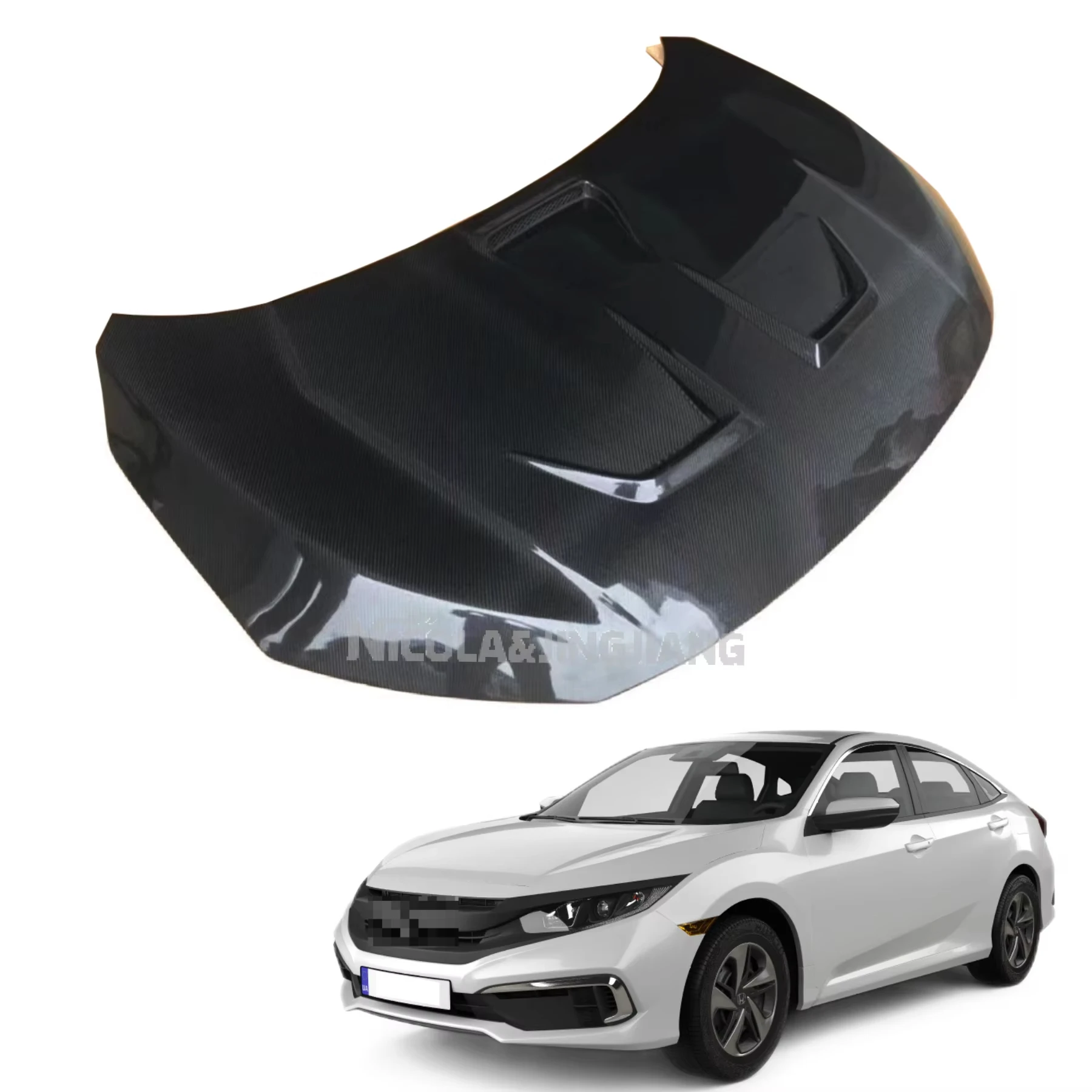 Customizable Perforated Carbon Fiber Engine Cover for for Tenth Generation Bolt-On Installation Includes New