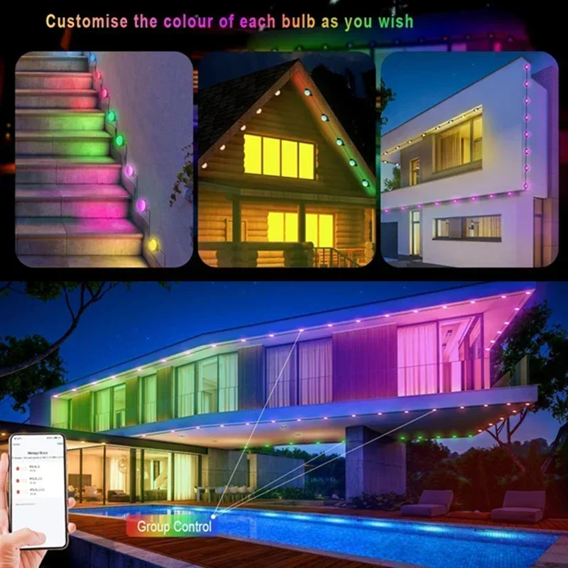 LED Eave Light String RGB Waterproof String Lights Outdoor Courtyard Decorations Lighting for Woof Eave Wall Step Lights