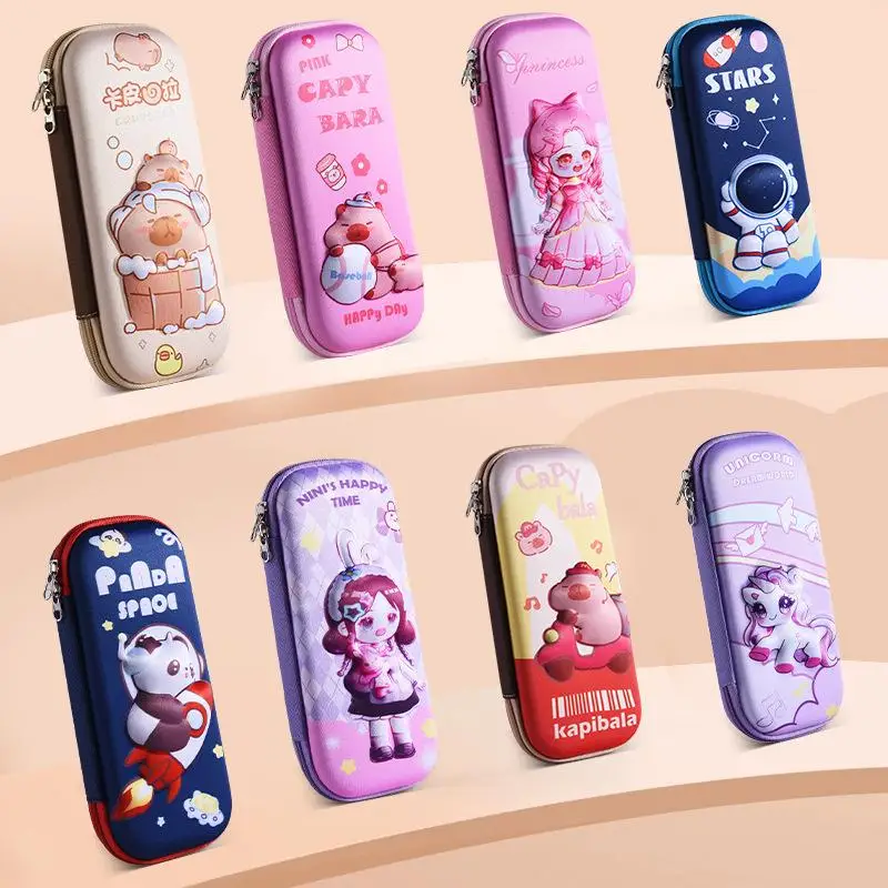 3D Cute Capybara Pencil Case Drop Resistant Waterproof Storage Box Hard Shell Decompression Pen Bag Student School Supplies