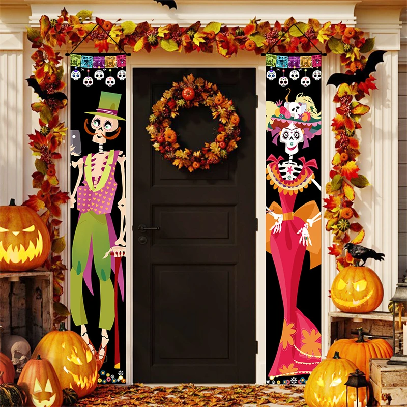 Casal série Halloween decoração para casais, atmosfera aterrorizante, crânio pendurado bandeira, 2023, Novo