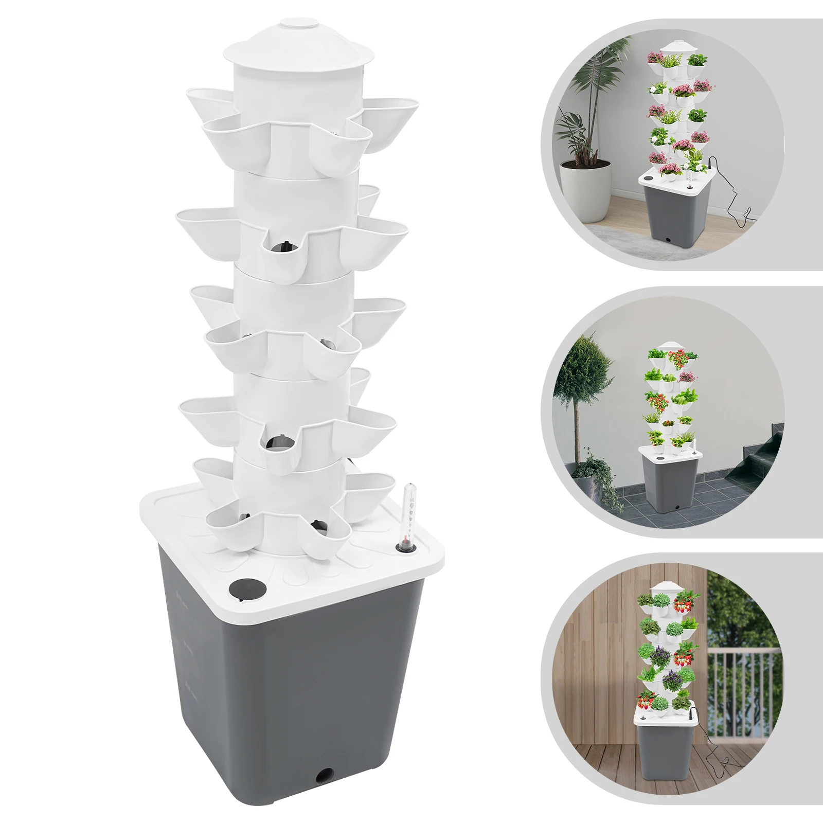 

25 Holes PP Hydroponic Mechanism,Grey 5 Tiers 10L Freestanding Hydroponic Growing Kit 25*25*26cm for Living Rooms