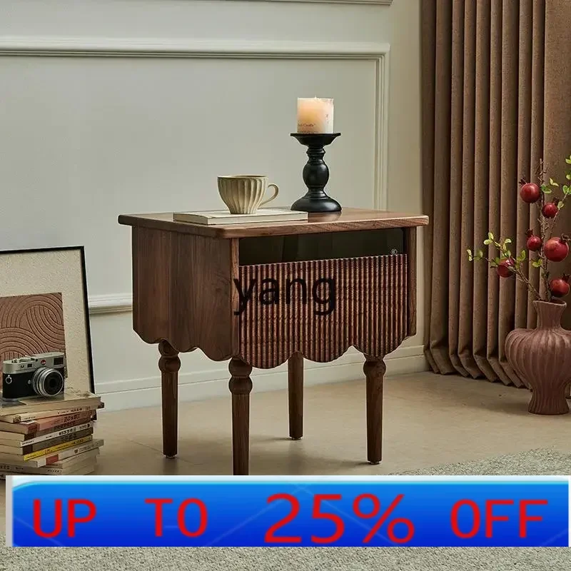 

LHH black walnut bedside table full log antique wave shelf bedroom bedside storage cabinet