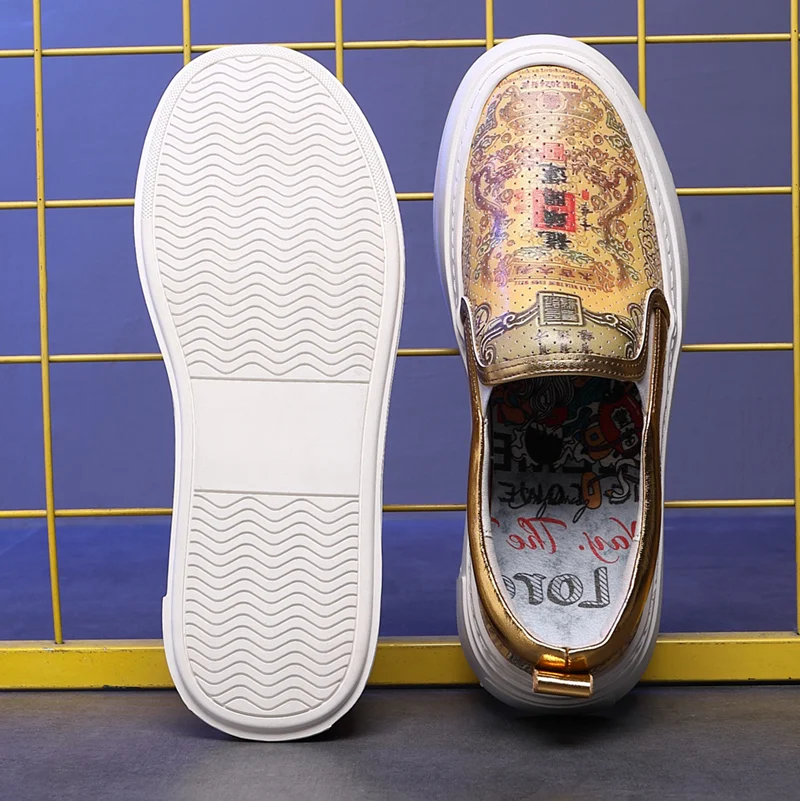 

Модные мужские туфли China Dragon [Начало дракона удачи], золотые мужские туфли для скейтборда, Молодежные Мокасины с цветным принтом