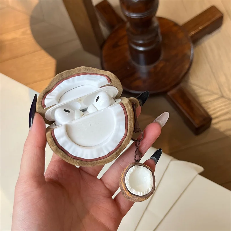 

For Apple AirPods 4 3 2 Pro 2 Cases 3D Plush Coconut Silicone Earphone Protective Sleeve Case Headphone Box With Pendant Cover