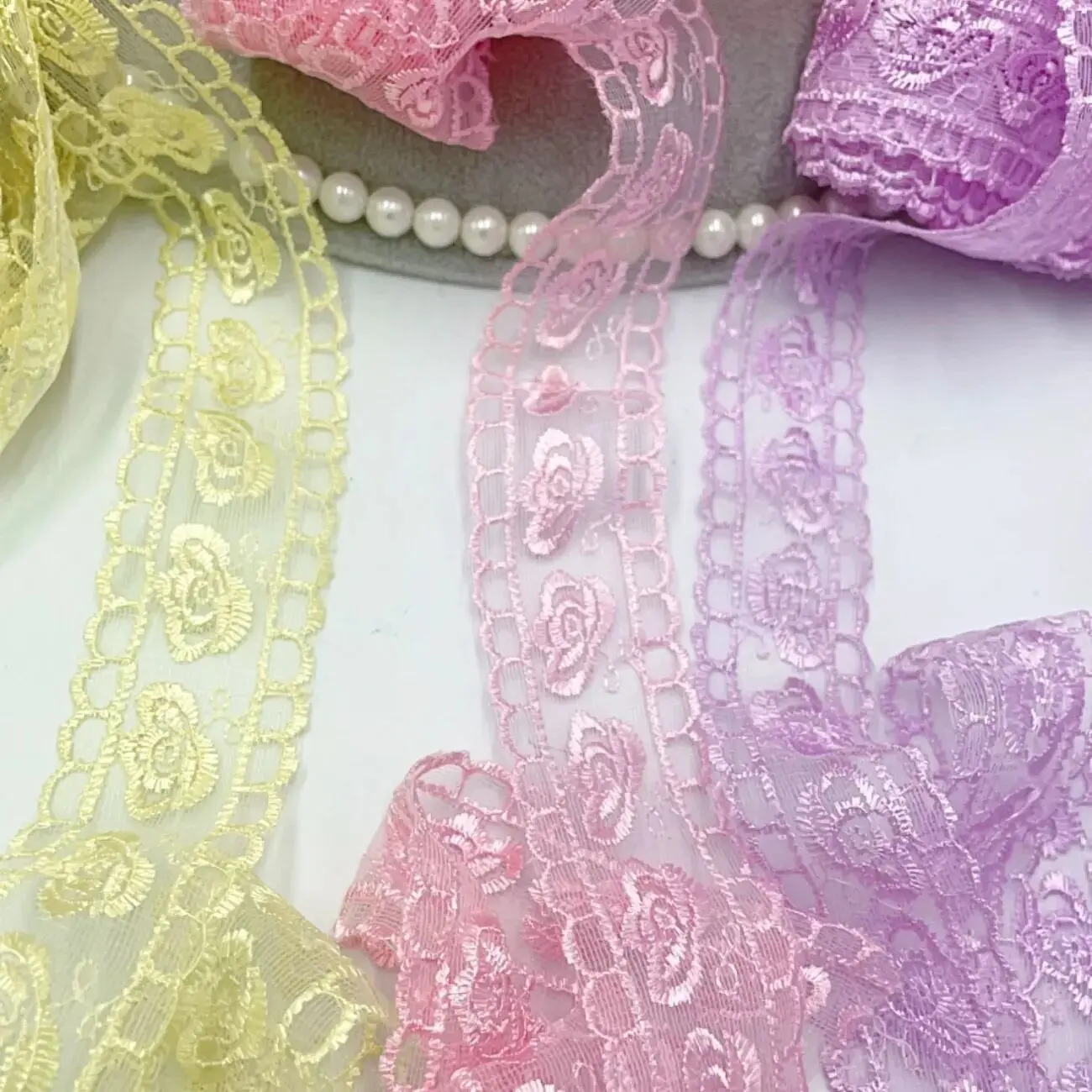 14 Yards 38MM Tulle Embroidery Lace Ribbon DIY Handmade Material Hair Bows Clothing Shoes Hats Accessories Home Decoration Belt