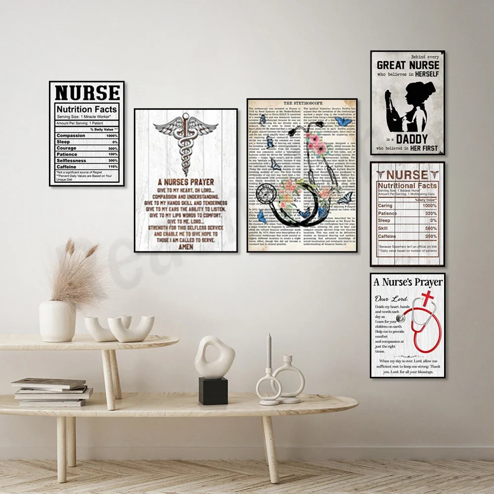 ملصق ممرضة، حقائق تغذية الممرضة، فن جدار صلاة الممرضة، سماعة الطبيب - ممرضة فخورة، اقتباسات تحفيزية، هدايا الممرضات #3