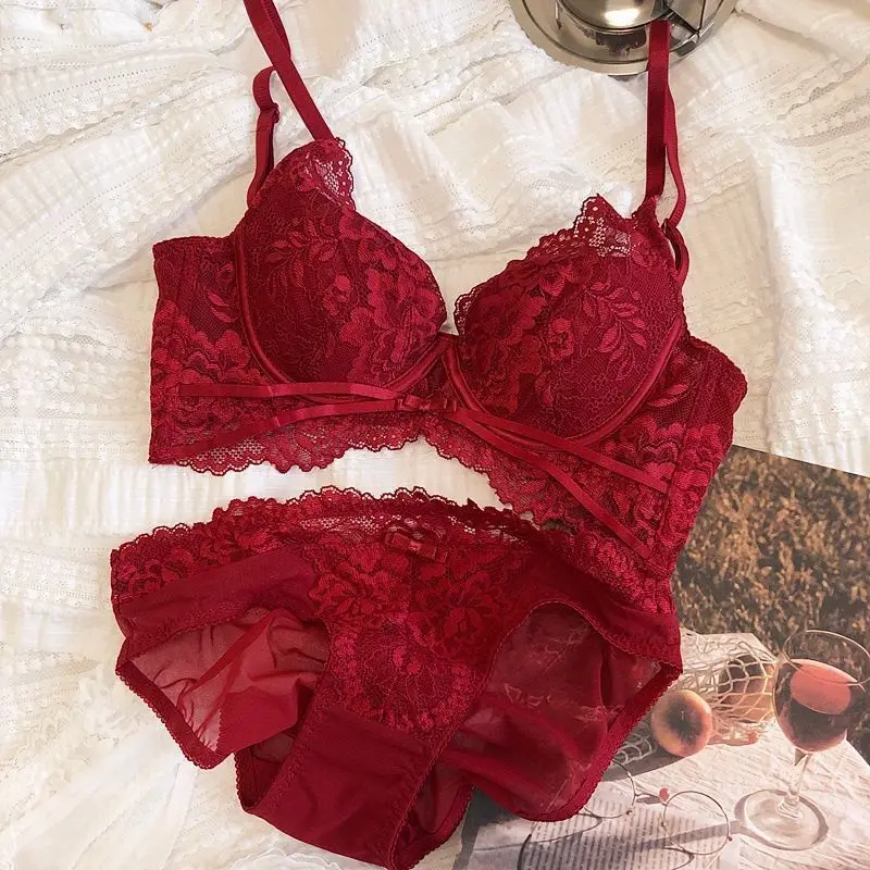 French Lace Thin Sexy Gathered Wider Collect Vice Breasts Large Breasts Show Small Anti-Sagging Underwear Set of Soft Steel Ring