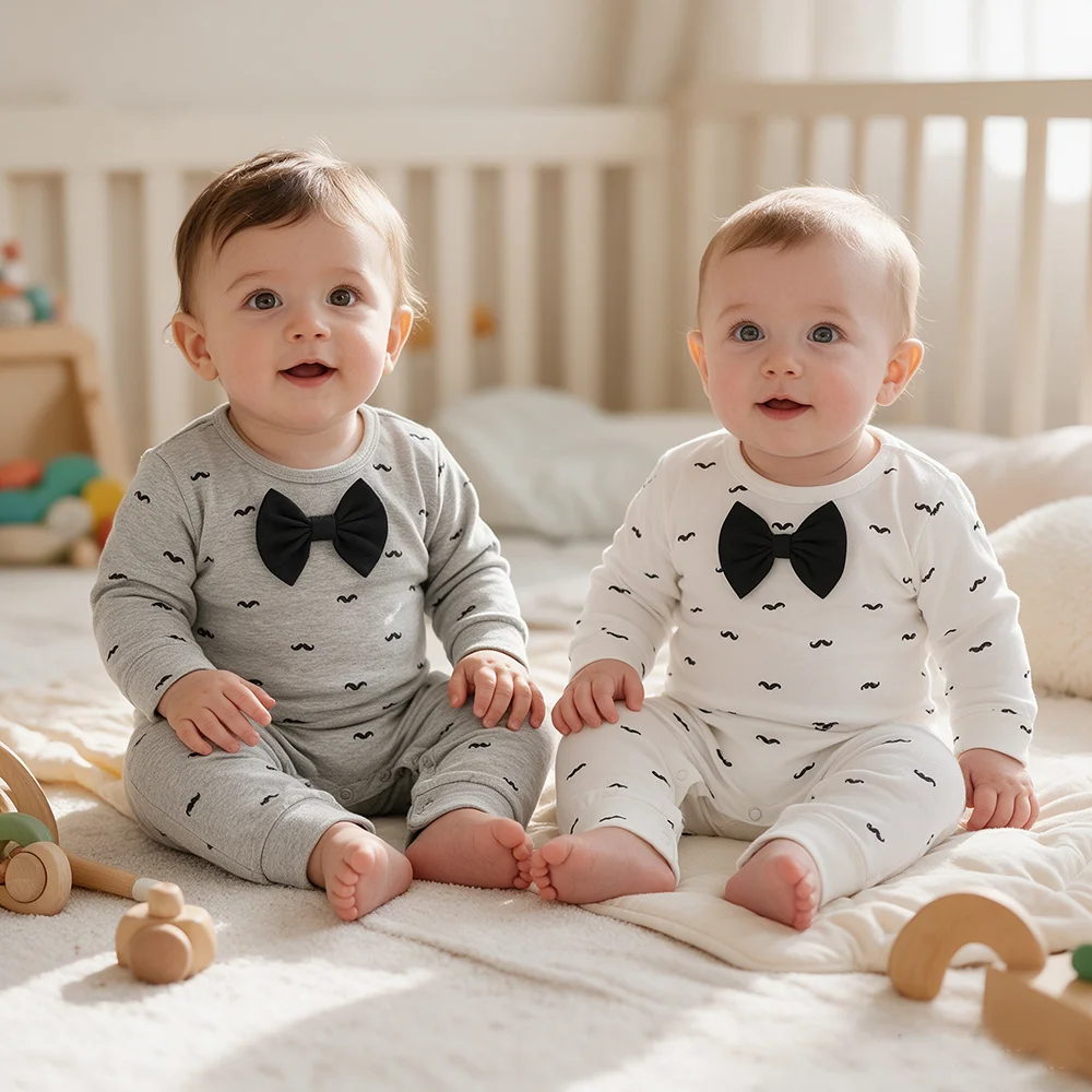 Gentleman Baby Costume Bodysuit Mustache & Bow Tie Long Sleeve Onesie Cotton Newborn Clothing Romper Baby Boys Girls Clothes