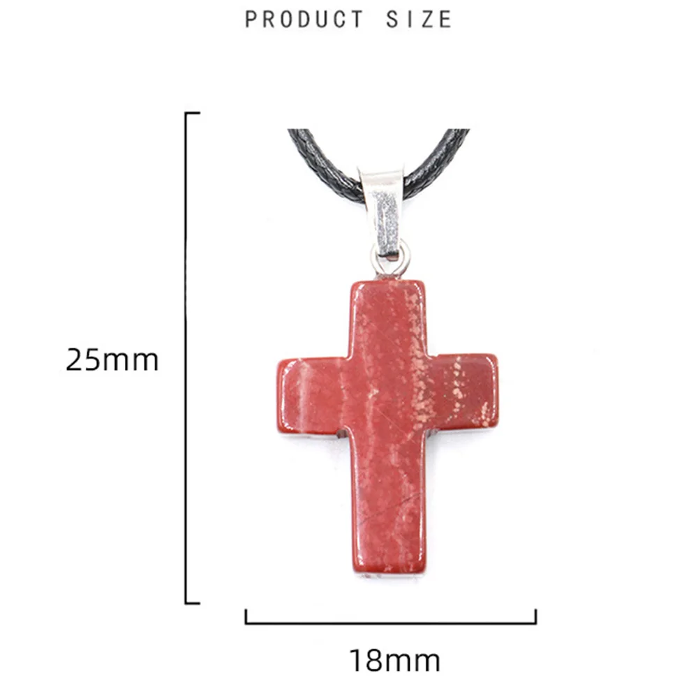 Natural Stone Cross Necklace Pendant Healing Crystals Gemstone Women Sweater Chain Crystal Charm Jewelry 1Pc with String