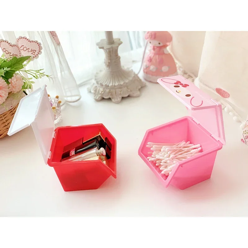 Hello Kitty Desktop Storage Box Cartoon pieghevole Cover scatola di plastica per rossetto cosmetici gioielli Cotton fioc Organizer regali