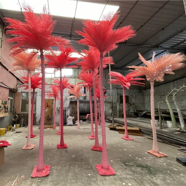 

Patio Pink Large Fake Palm Indoor Hall Outdoor Swimming Pool Decorative Plastic Large Artificial Plant Coconut Palm