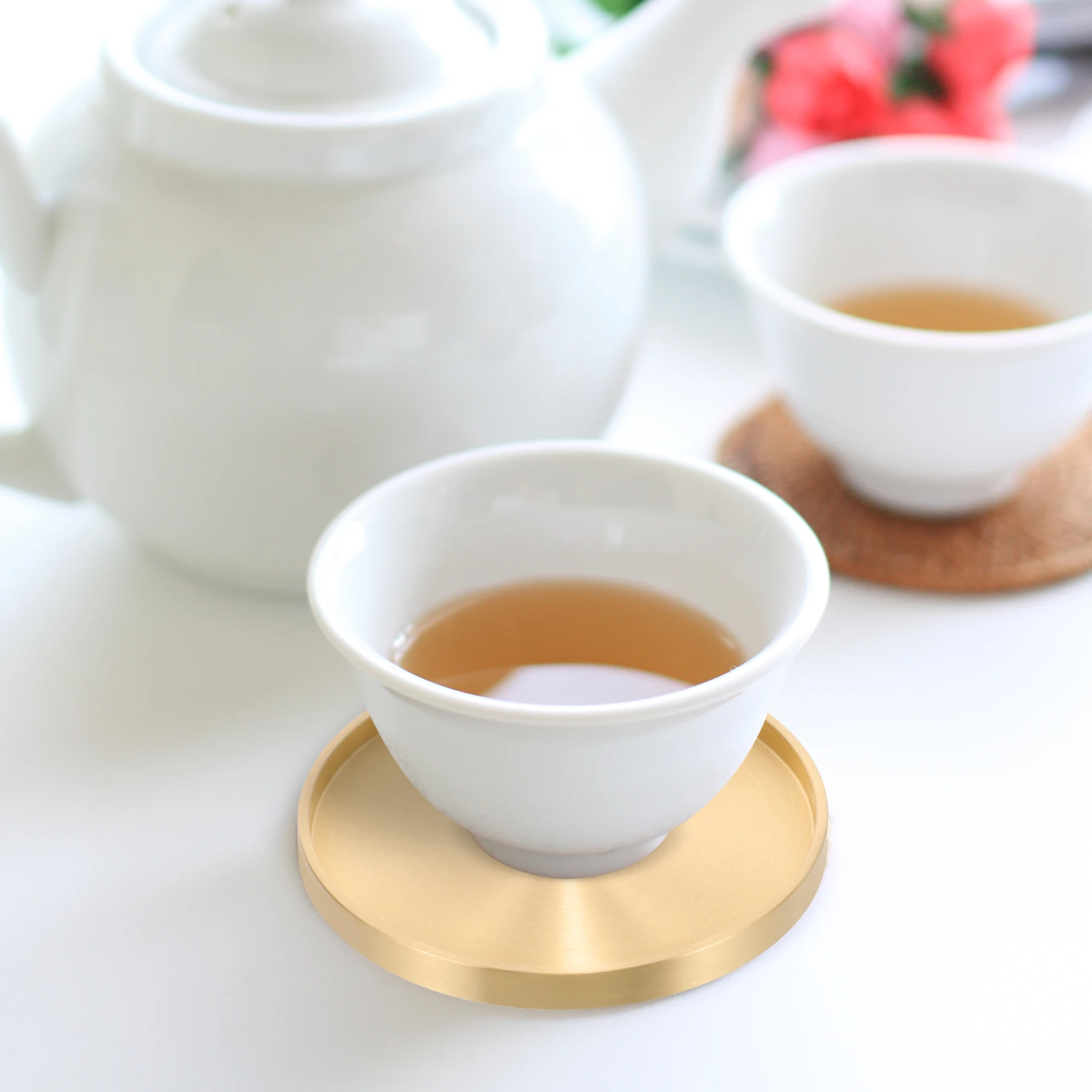 

Copper Coaster Coffee Mug Glass Retro Office Drink Mat Tea Cup Pad Middle Size Coffee Cup Holder Brass Pad