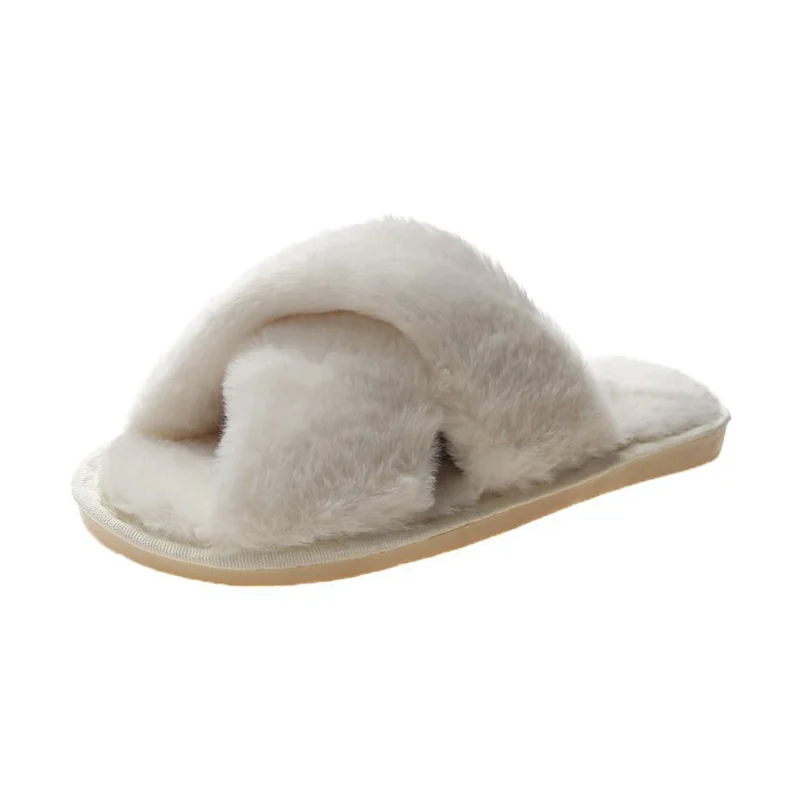 Winter Women House Slippers Faux Fur Fashion Warm Shoes Woman Slip on Flats Female Slides Black Pink cozy home furry slippers