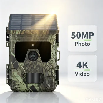 50MP 4K Solar Panel Hunting Camera Infrared Night Vision Monitoring Wildlife Trap Trail Camera Video Photo Recorder Cam