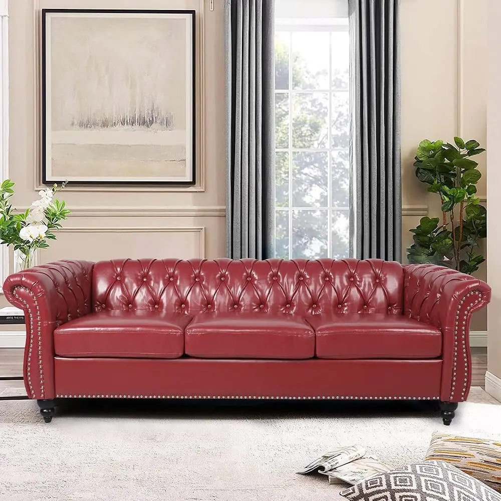 

Chesterfield Sofa, Classic Tufted Upholstered Leather Couch, Modern 3 Seater Couch Furniture With Tufted Ba For Living Room