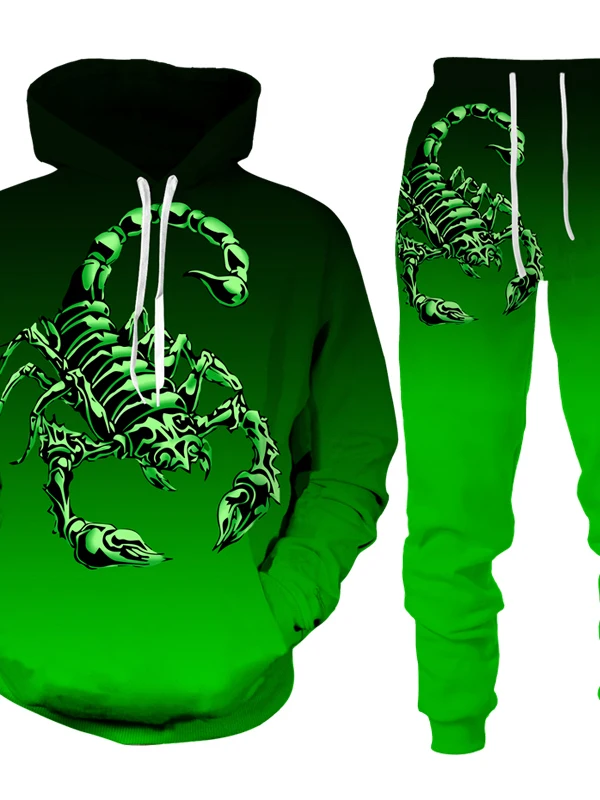 

Men's adient Print Hoodie Set Long Sve Sweatirt Casual Sportswear Polyester Fiber Spring Autumn Season Made in China