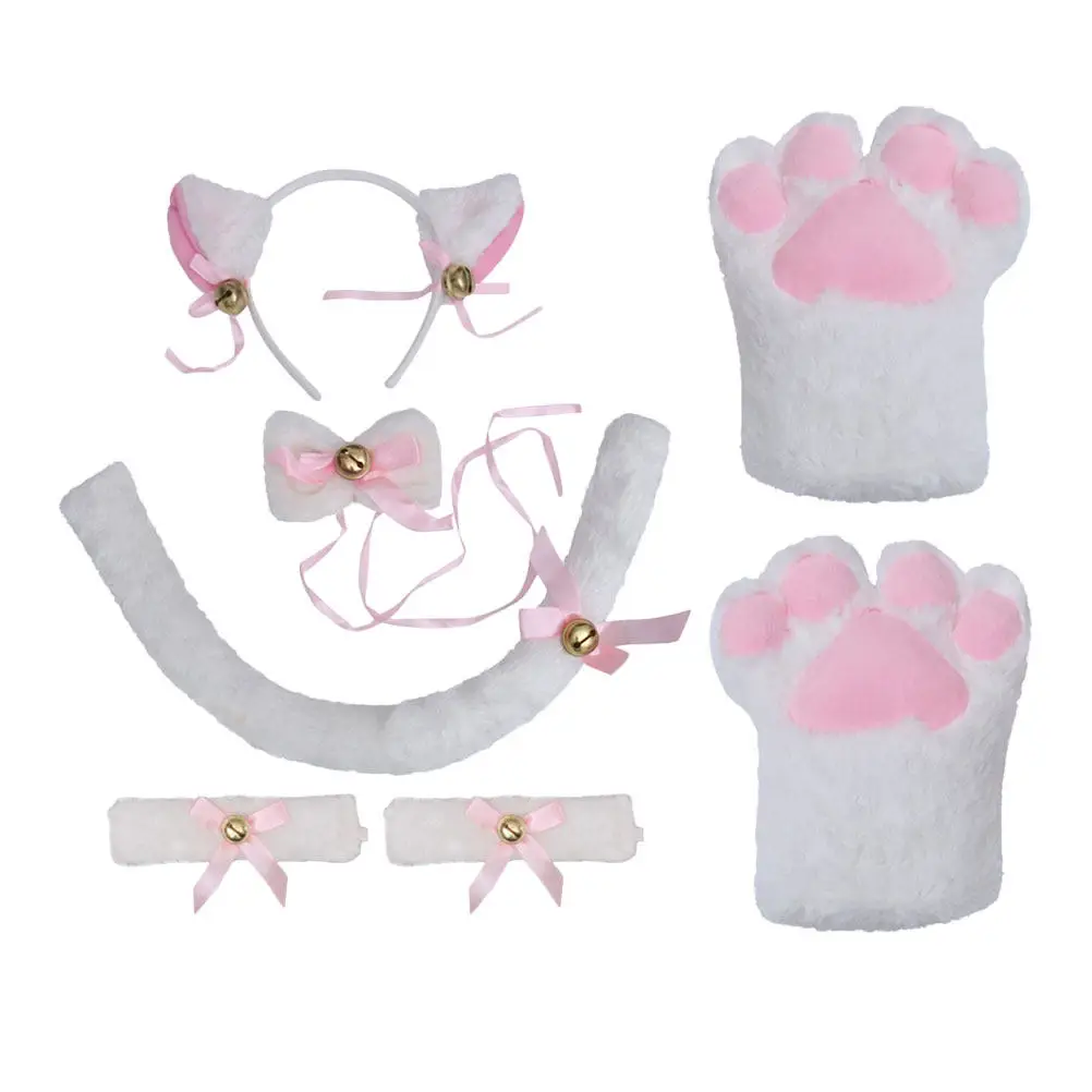 

1 Set Animal Ear Hairband Cat Tail Bow Tie Gloves Bracelet Creative Costume Party Decors Festival Cosplay Accessories