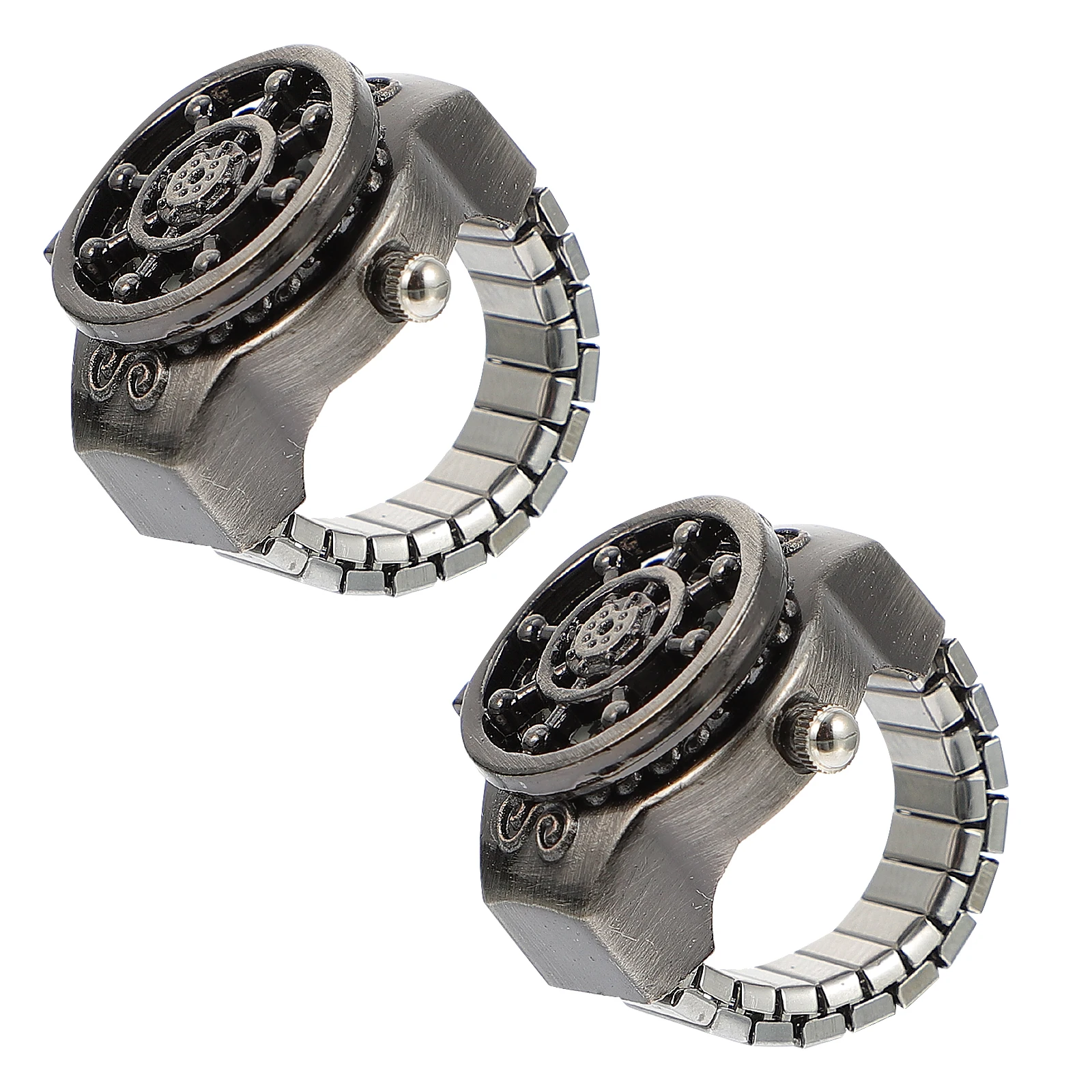 

2pcs Ship Wheel Ring Watch Fashion Decorative Zinc Alloy Unique Jewelry for Women Comfortable Durable Quartz